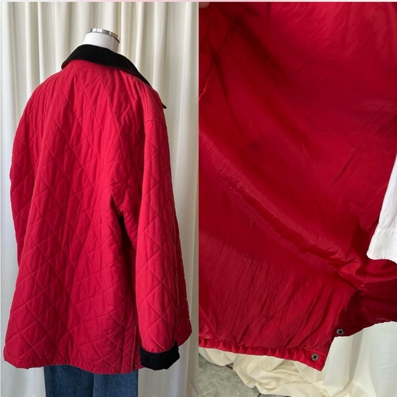Vintage 1990s LL Bean Red Quilted Barn Jacket Corduroy Trim. - Picture 6 of 8